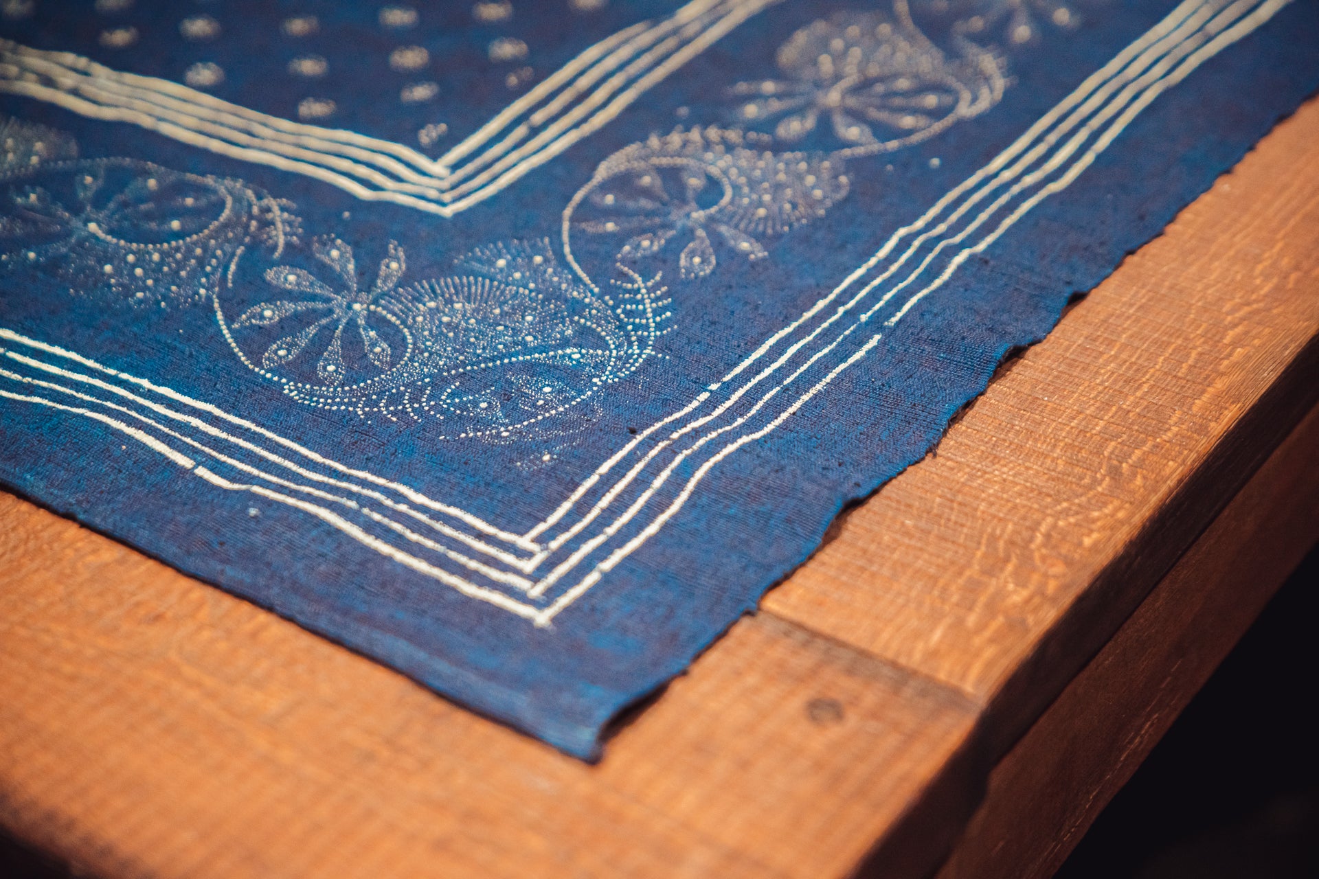 Table Cloth: Antique handwoven Hungarian hemp wax resist indigo - TW138