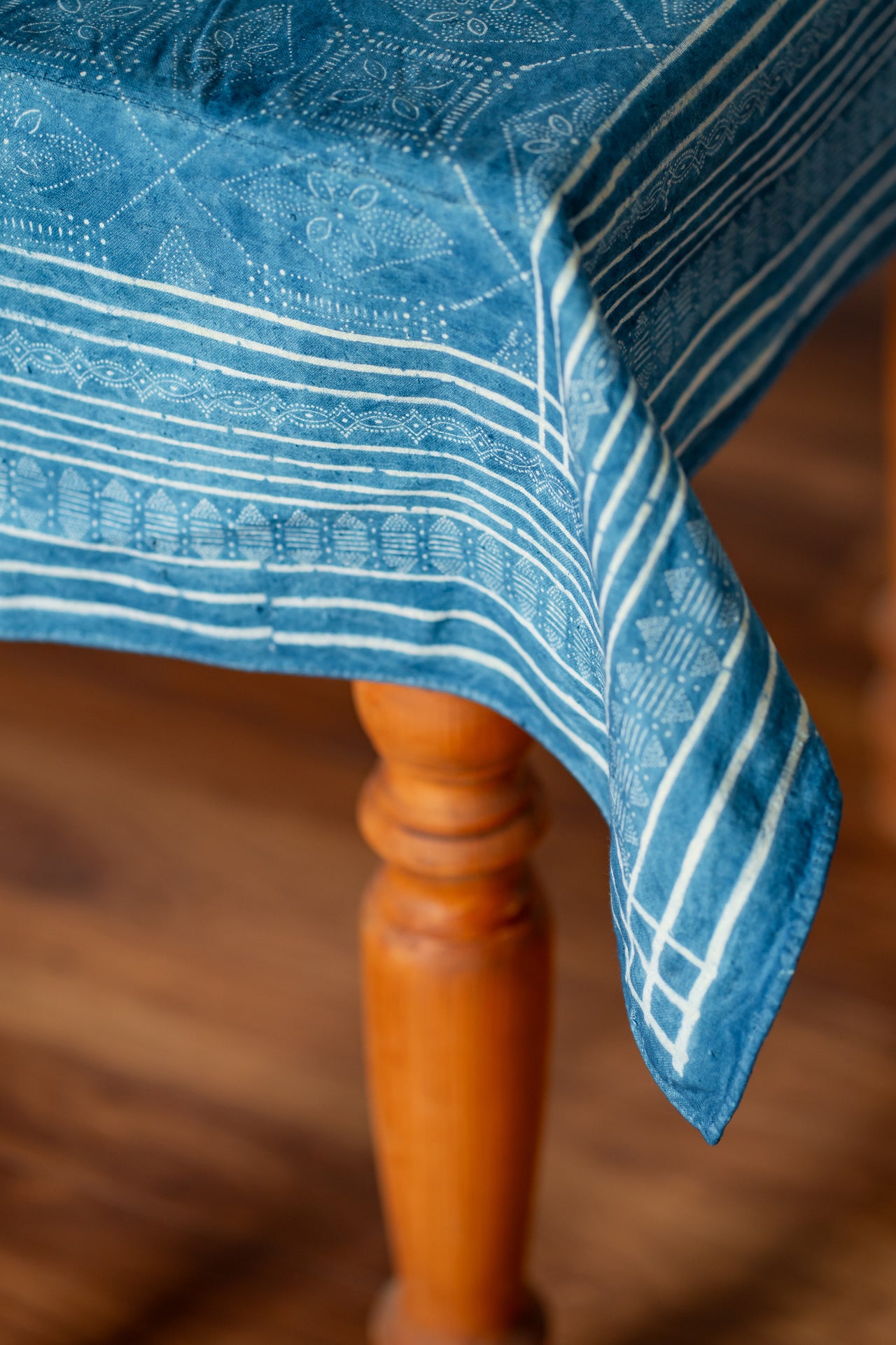 Table Cloth: Antique handwoven Hungarian hemp wax resist indigo - TW148