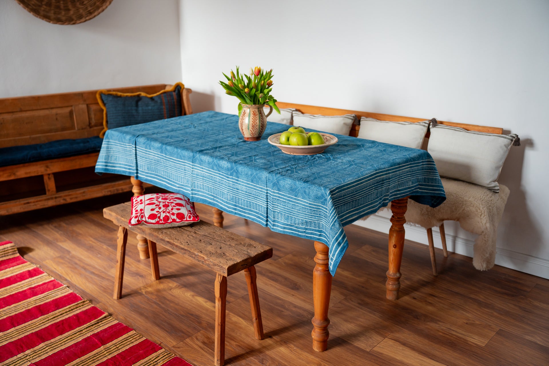 Table Cloth: Antique handwoven Hungarian hemp wax resist indigo - TW148