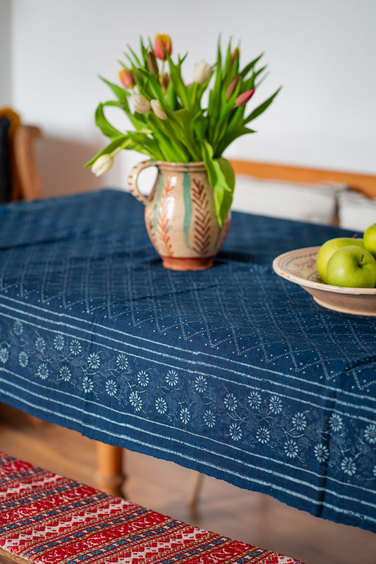 Table Cloth: Antique handwoven Hungarian hemp wax resist indigo - TW149