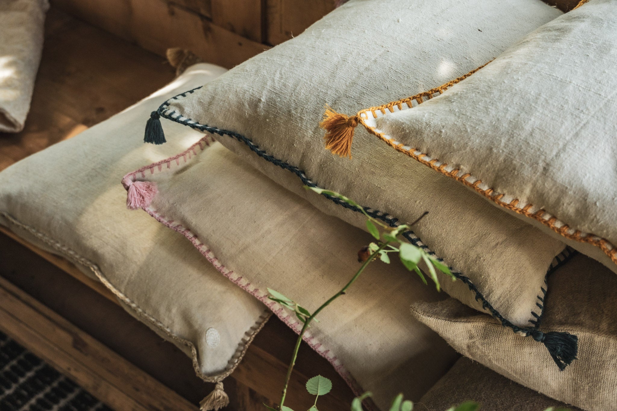 Pillow: Antique handwoven decorative pillow, Hungarian hemp - P369