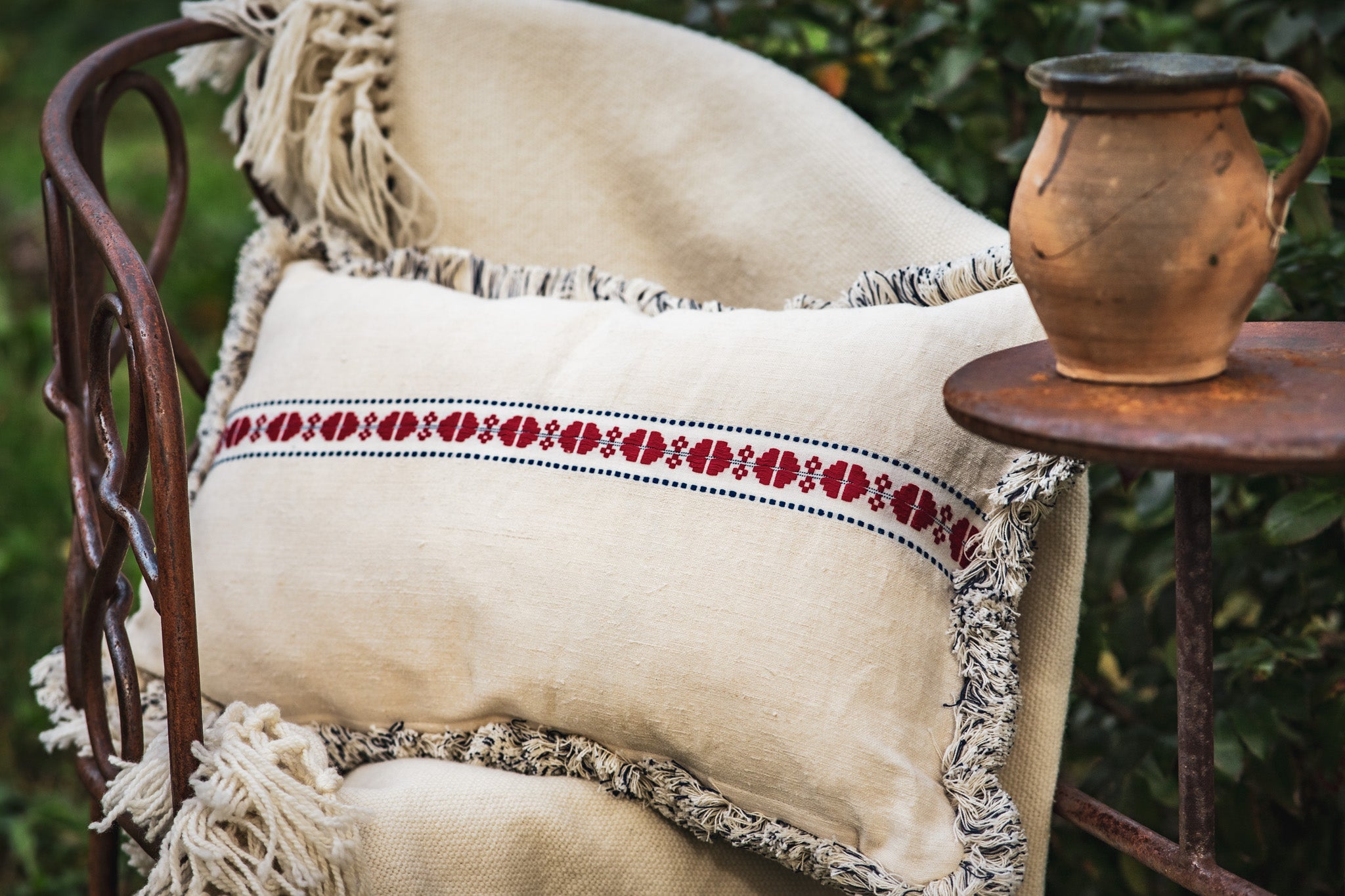 Pillow: Embroidered antique handwoven Hungarian hemp - P074