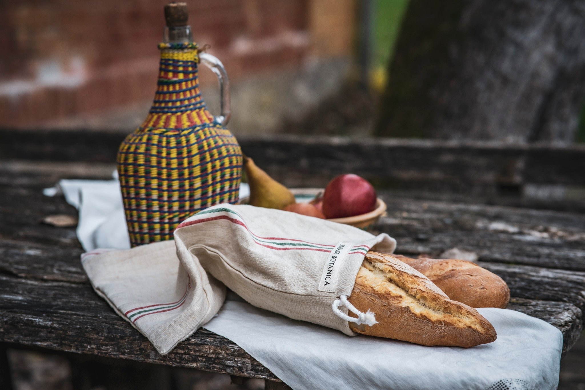 Bag: Handwoven antique and vintage hemp baguette bread bags - BG227
