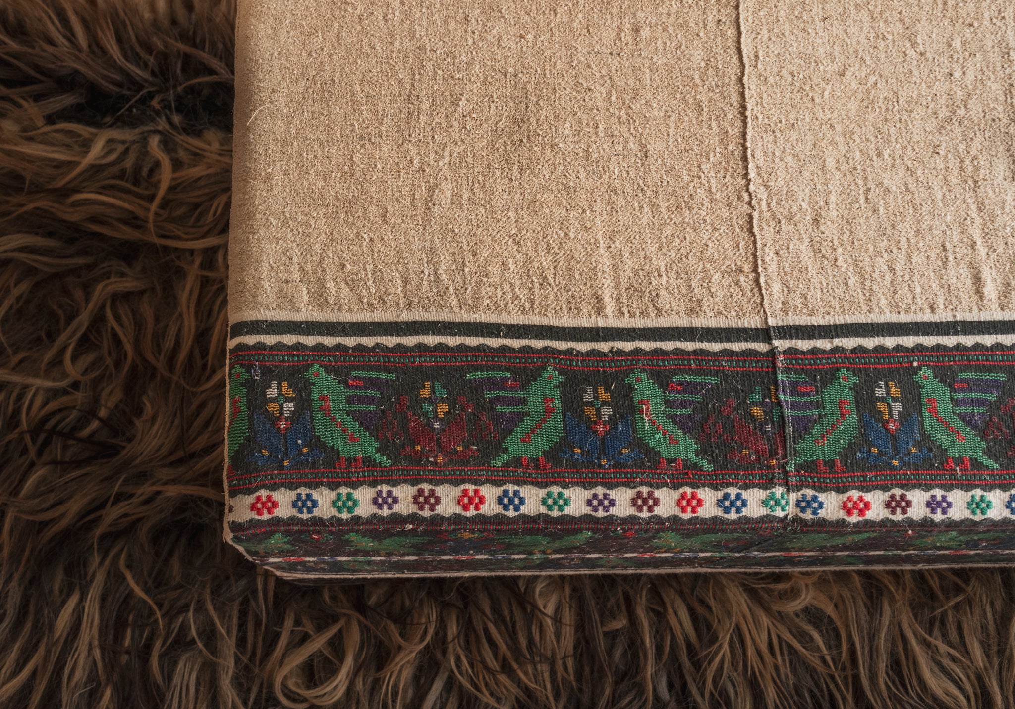 Ottoman: Rare Antique Hungarian handwoven hemp cloth - F15
