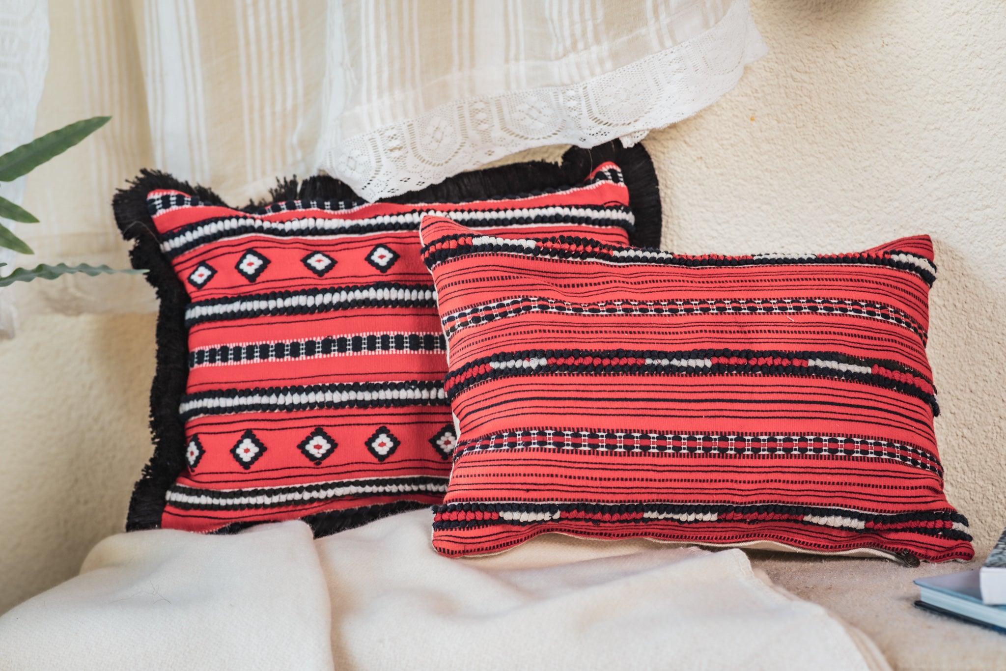Pillow: Embroidered handwoven antique Hungarian hemp - P347