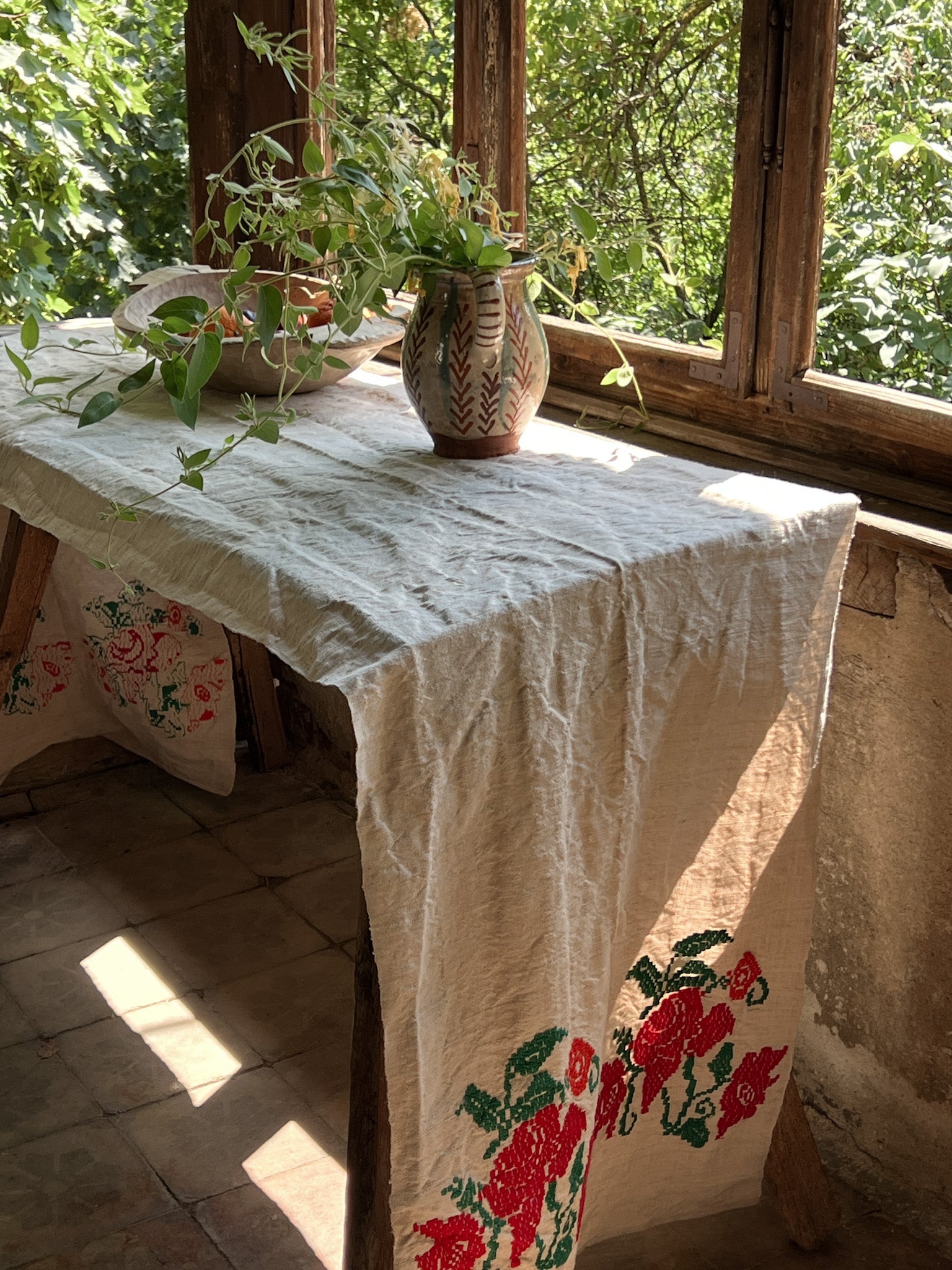 Table runner: Antique handwoven Hungarian hemp - TW91