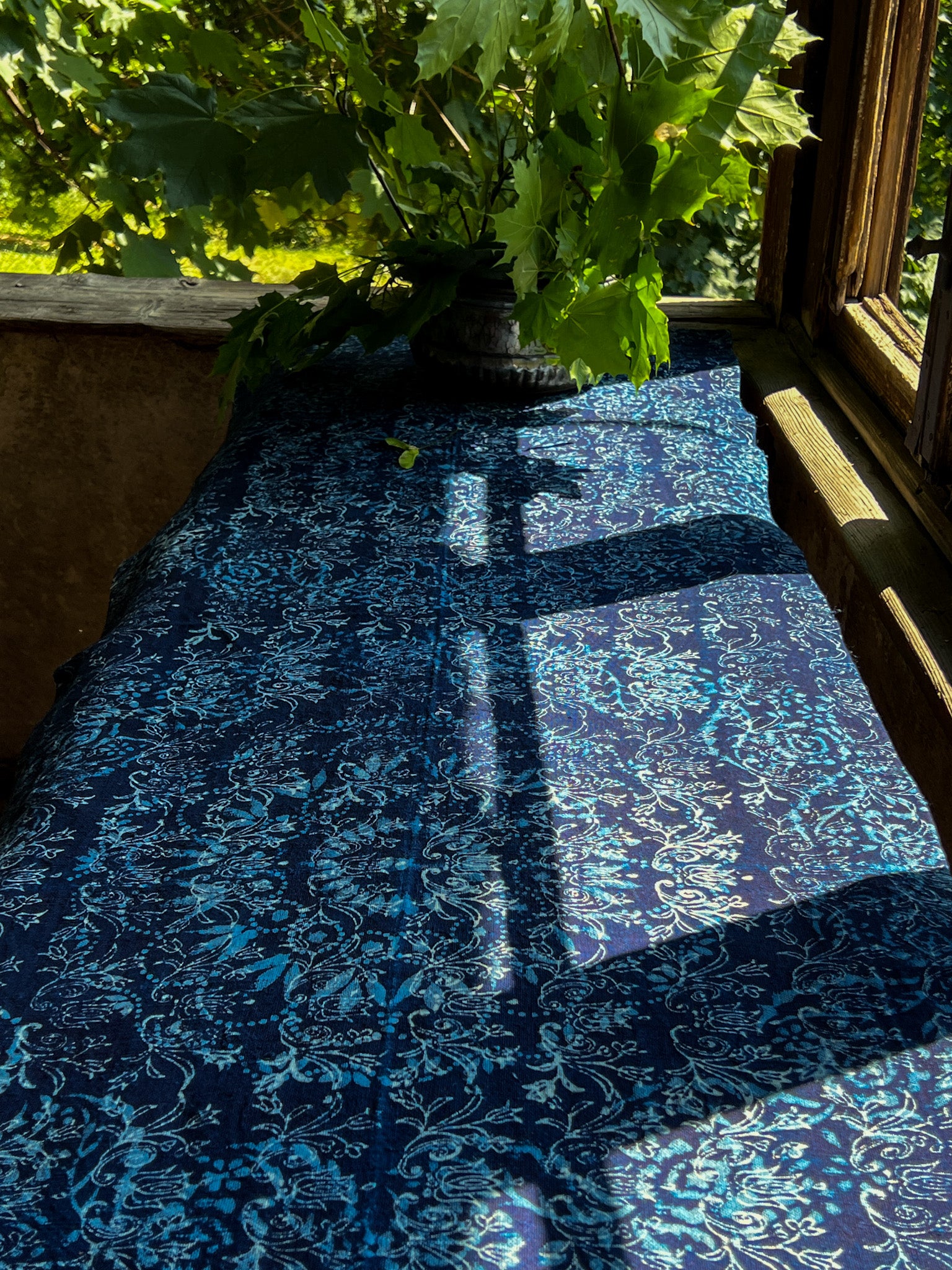 Table runner: Antique handwoven Hungarian hemp indigo over dye - TW93