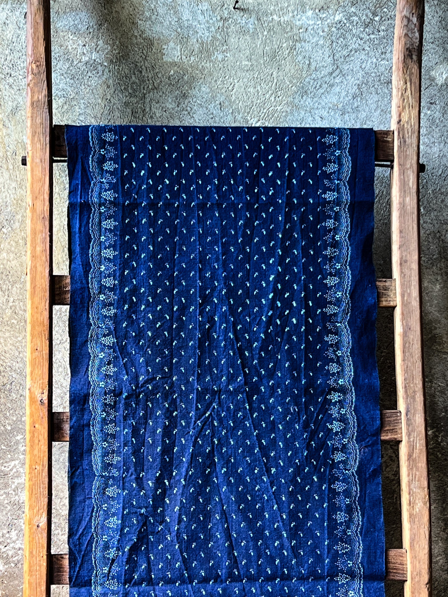 Table runner: Antique handwoven Hungarian hemp indigo over dye - TW92