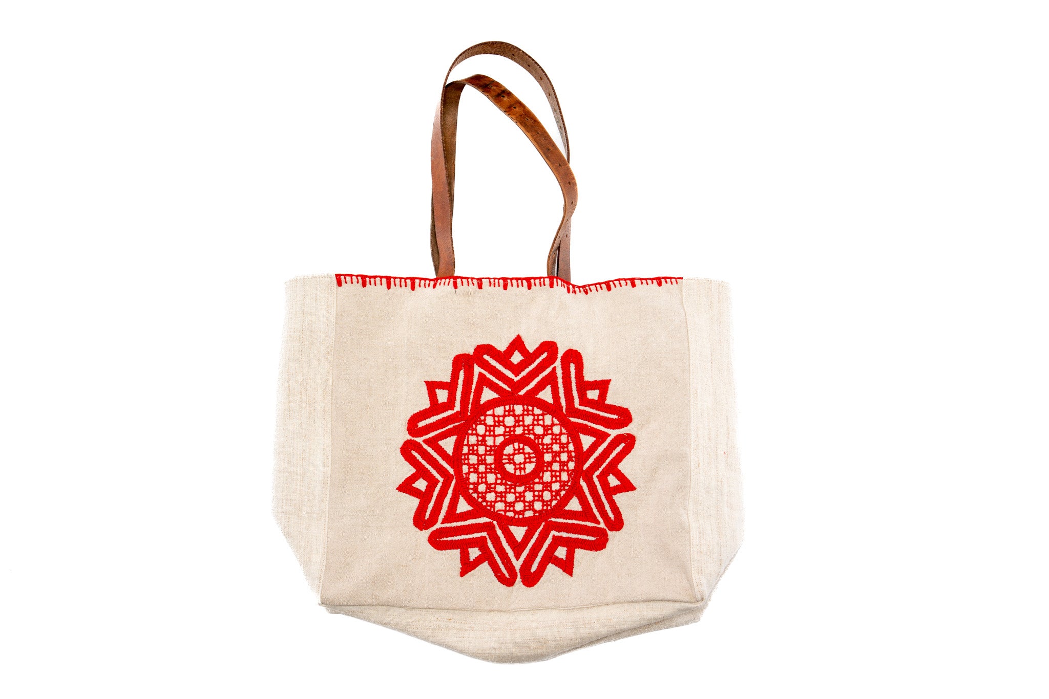 Bag: Handwoven antique hemp grain sack, hand embroidered Mandala - BG231