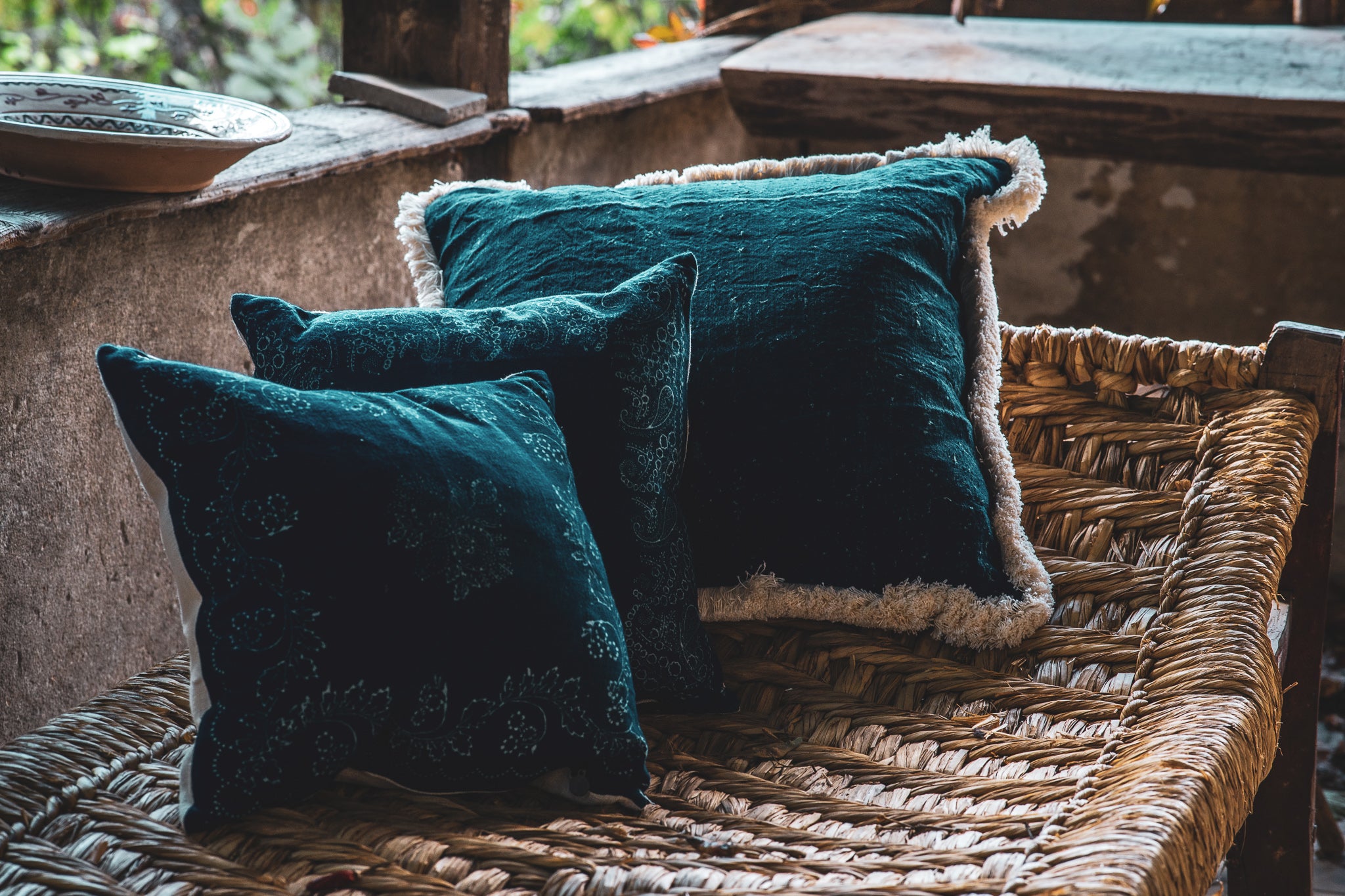 Pillow: Antique handwoven Hungarian hemp, Indigo over dye - P315