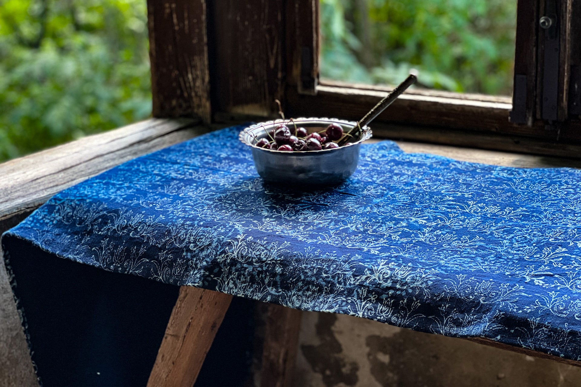 Table runner: Antique handwoven Hungarian hemp indigo over dye - TW89