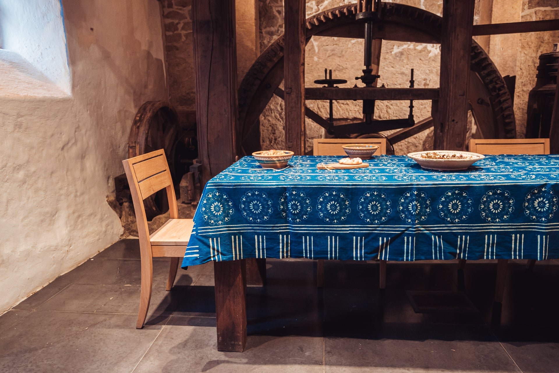 Table Cloth: Antique handwoven Hungarian hemp wax resist indigo - TW137