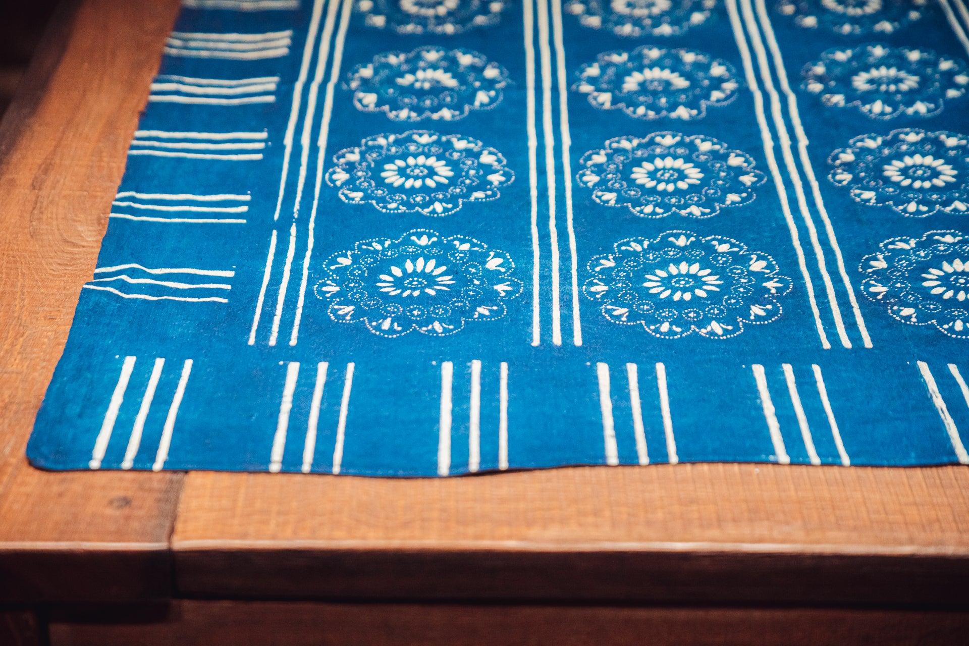 Table Cloth: Antique handwoven Hungarian hemp wax resist indigo - TW137