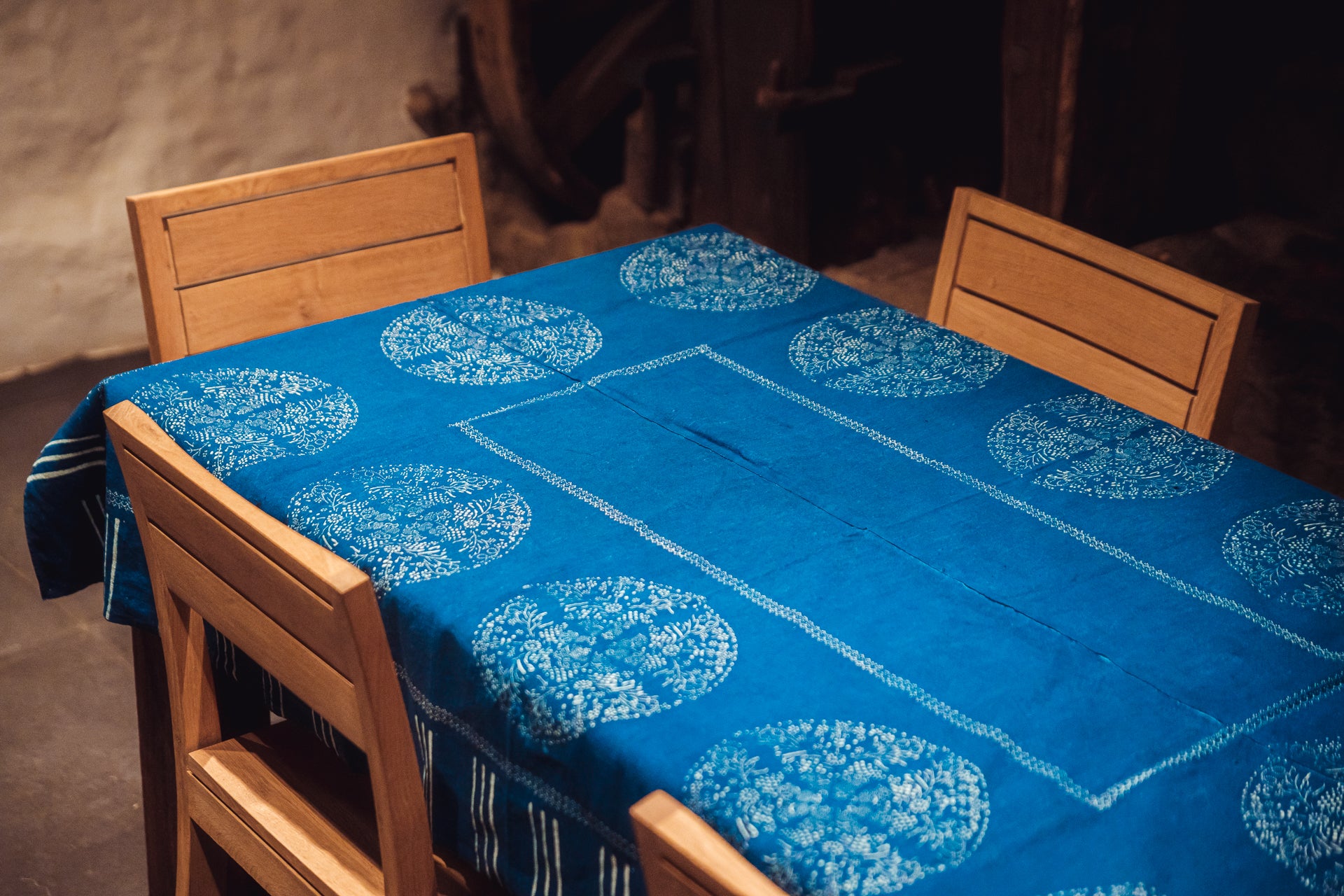 Table Cloth: Antique handwoven Hungarian hemp wax resist indigo - TW136