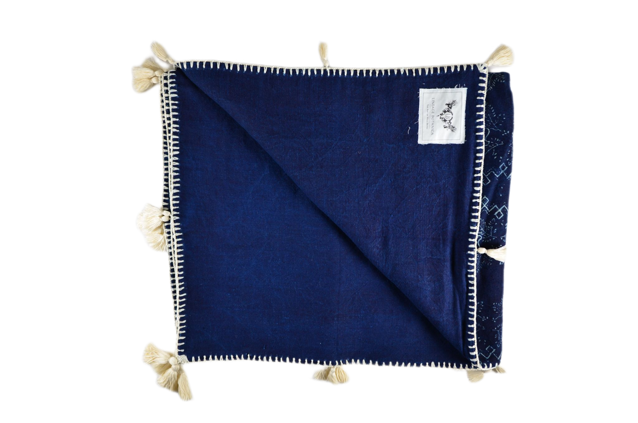Throw: Indigo - Hand stitching on organic antique handwoven hemp with indigo pattern - TH103