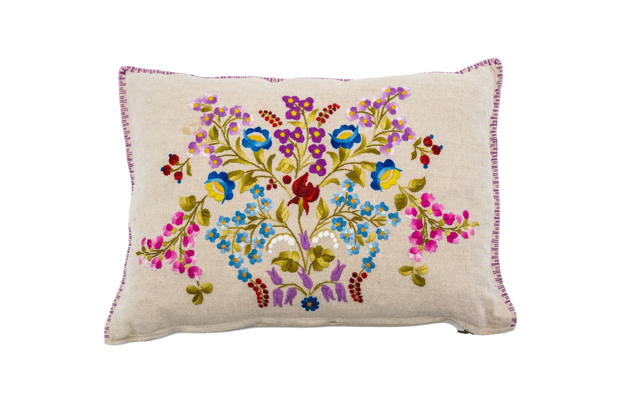 Pillow: Embroidered handwoven antique Hungarian hemp - P329